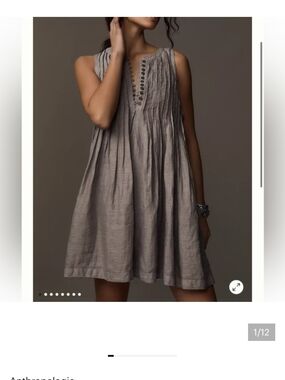 Anthropologie Sleeveless Pleated Button Front Linen Dress — Taupe